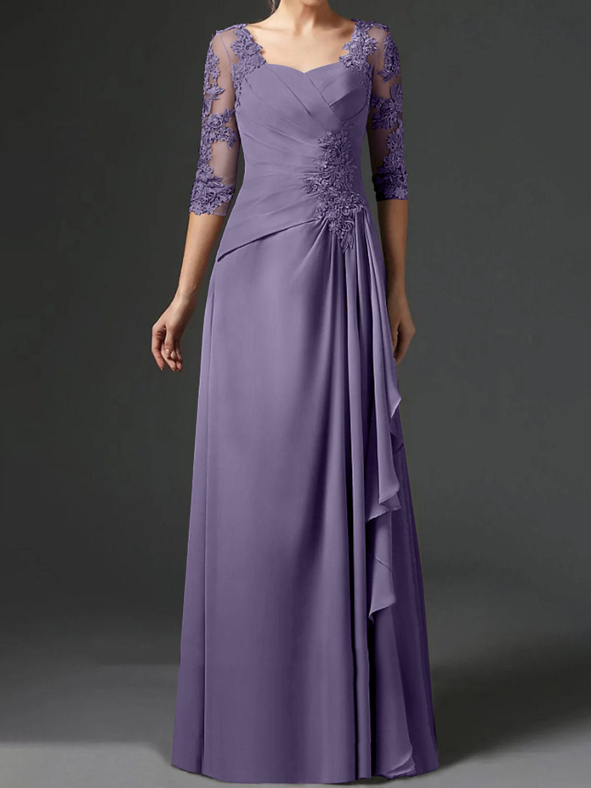 Floor Length Princess Gown With Square Neck And Half Sleeves Mother Of The Bride