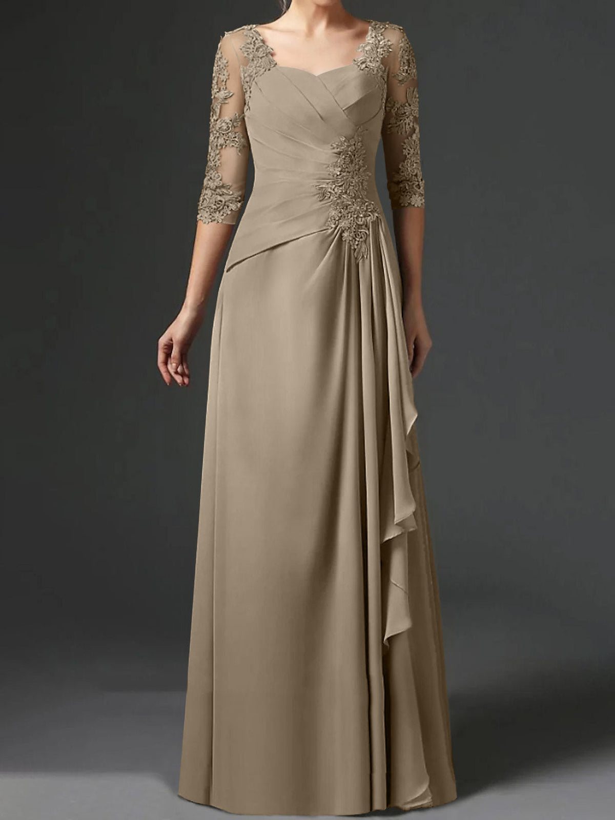 Floor Length Princess Gown With Square Neck And Half Sleeves Mother Of The Bride