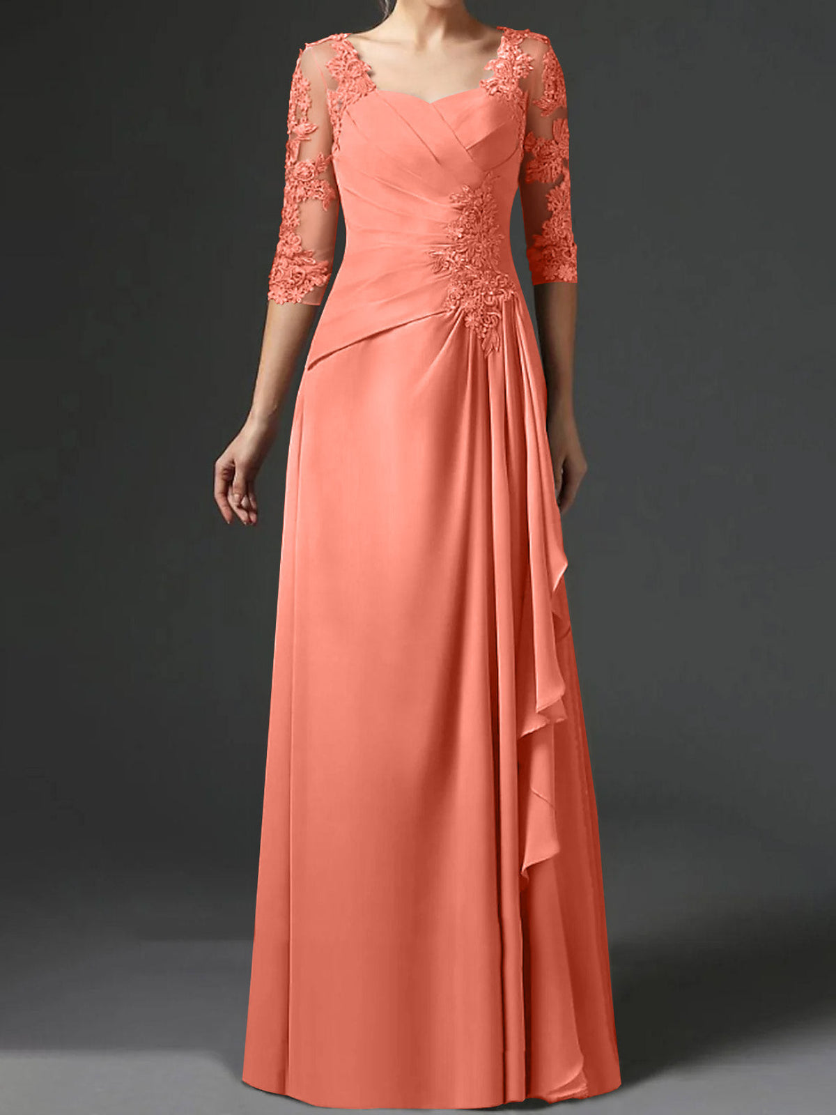 Floor Length Princess Gown With Square Neck And Half Sleeves Mother Of The Bride