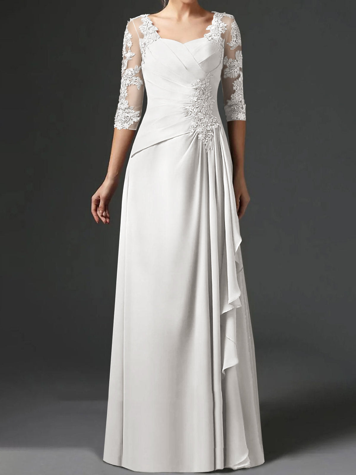 Floor Length Princess Gown With Square Neck And Half Sleeves Mother Of The Bride