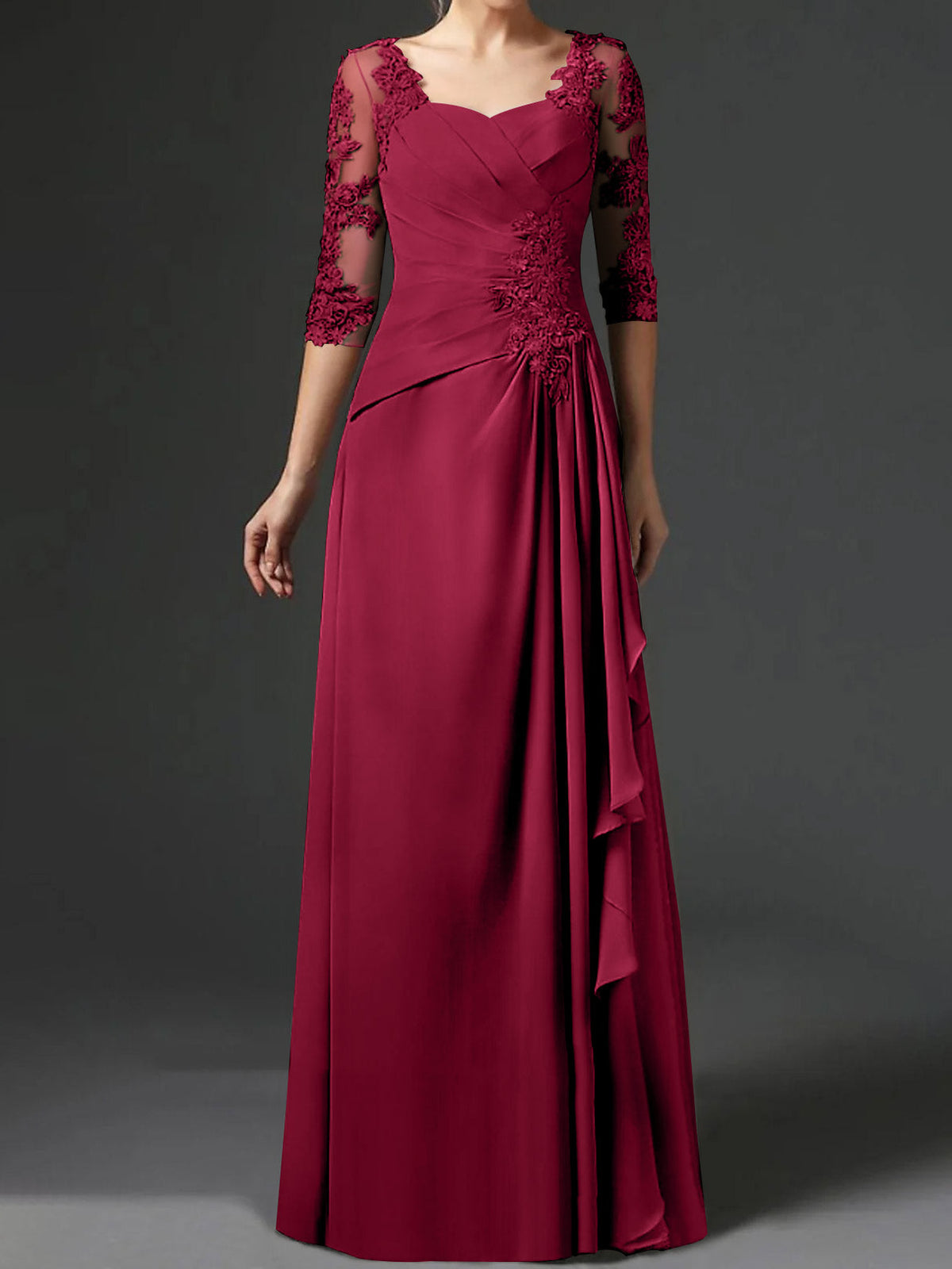 Floor Length Princess Gown With Square Neck And Half Sleeves Mother Of The Bride