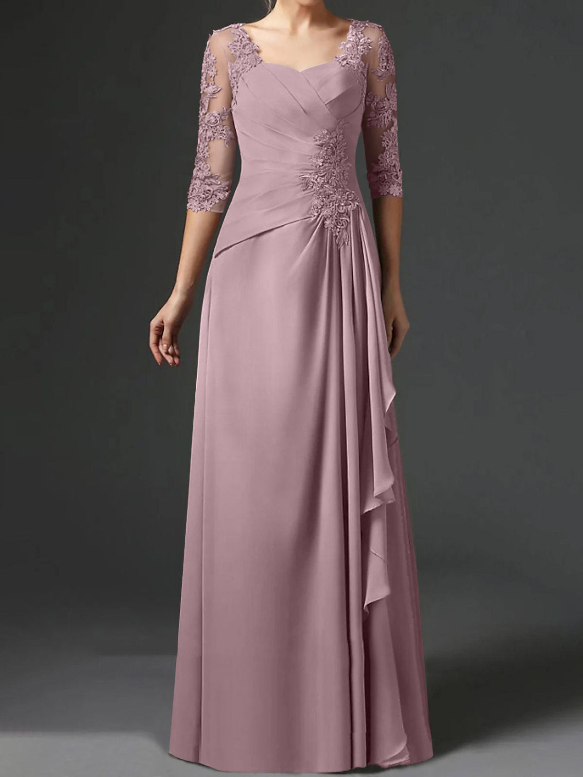 Floor Length Princess Gown With Square Neck And Half Sleeves Mother Of The Bride