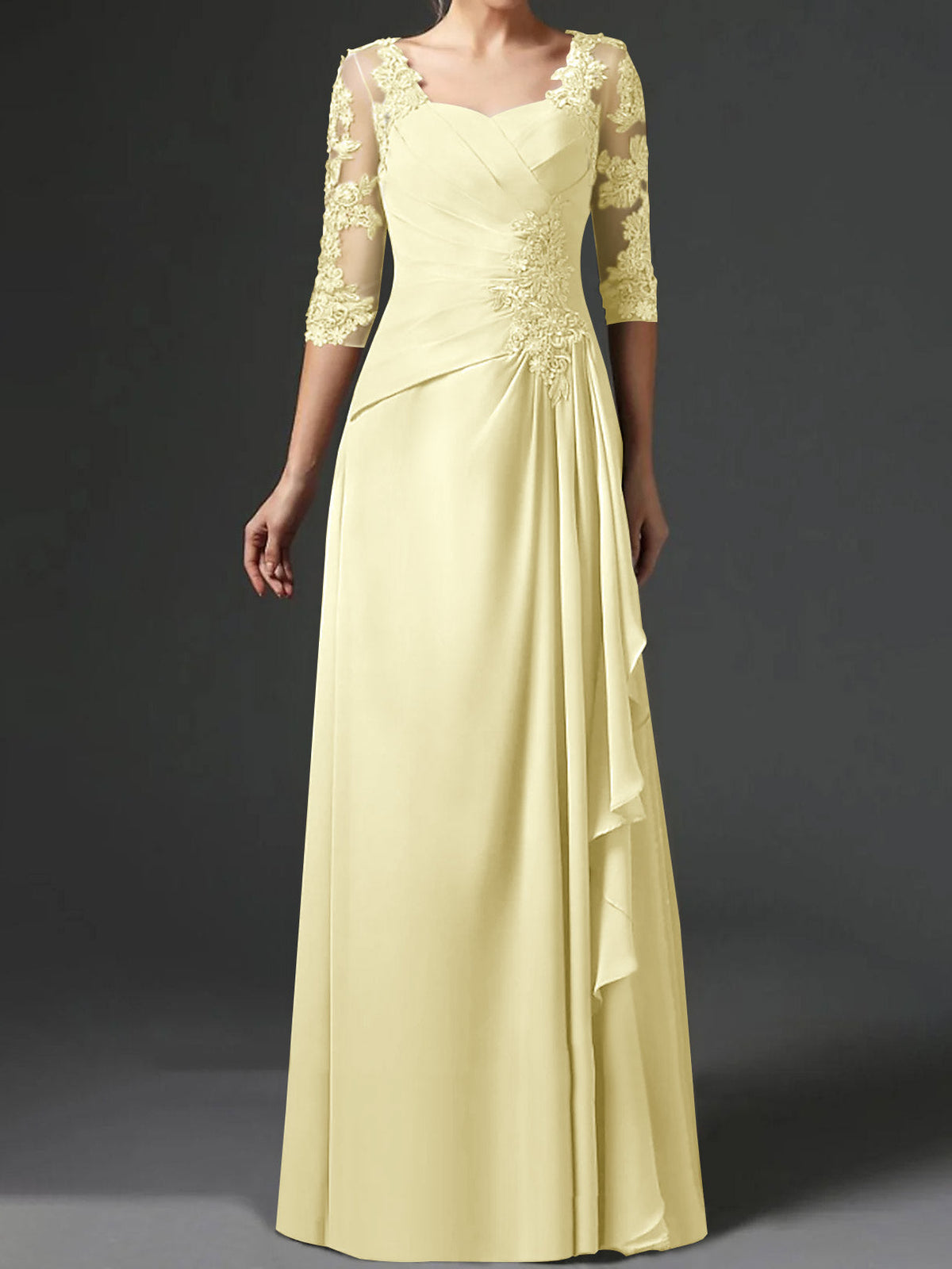 Floor Length Princess Gown With Square Neck And Half Sleeves Mother Of The Bride