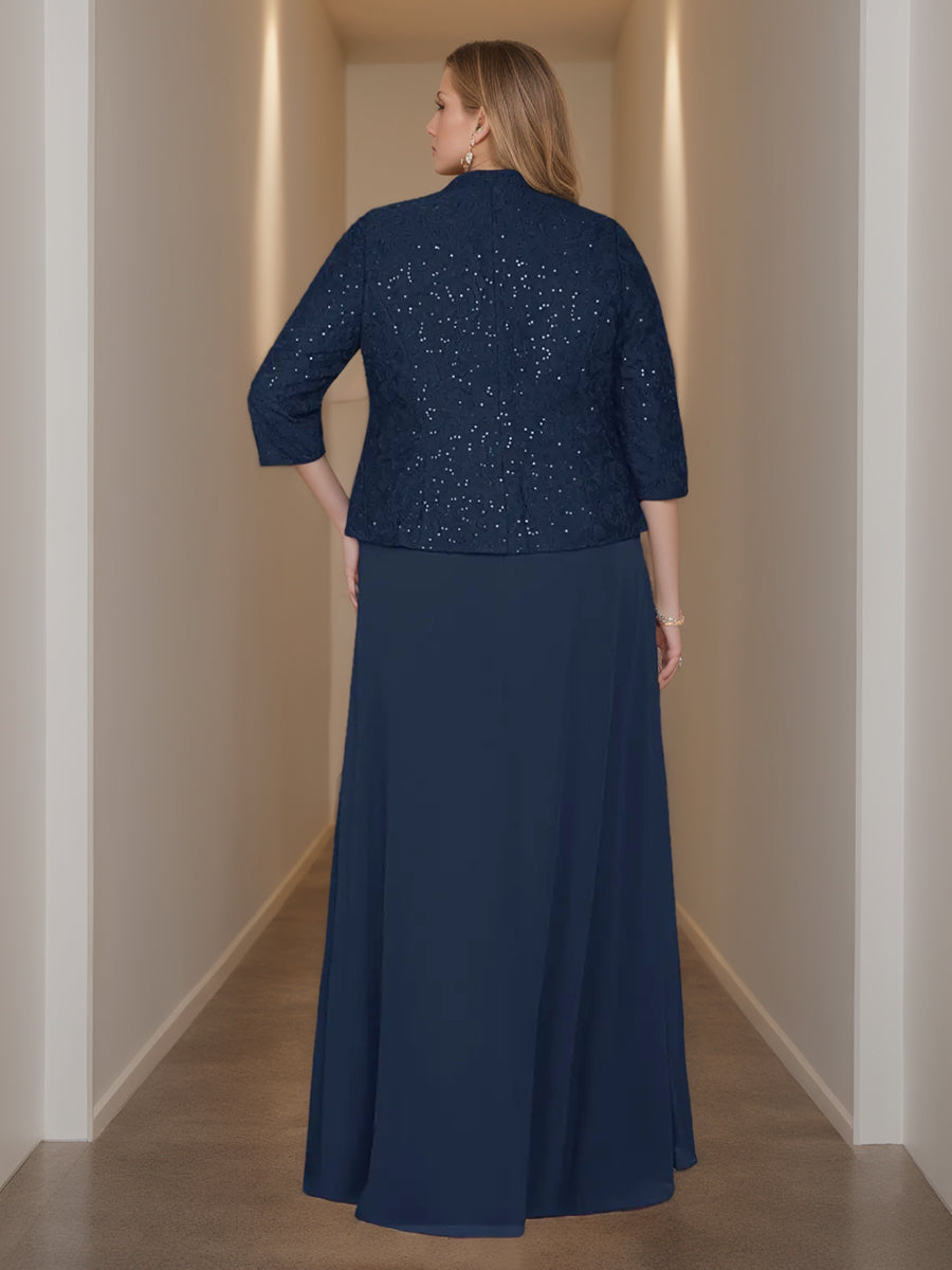 Two Piece Square Neck Mother Of The Bride Dress Set Jacket Lace Sequins