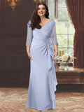 Plus Size V Neck Sheath Dress For Mother Of The Bride With Ruffles And Appliques