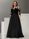 Plus Size Floor Length Mother Of The Bride And Groom Dress With Jewel Neck