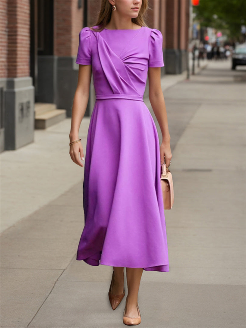 Tea Length Ruffled A Line Dress For Mother Of The Bride Short Sleeve Gown