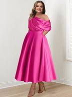 Plus Size A Line Princess Mother Of The Bride Dress One Shoulder Ruffles Sleeves