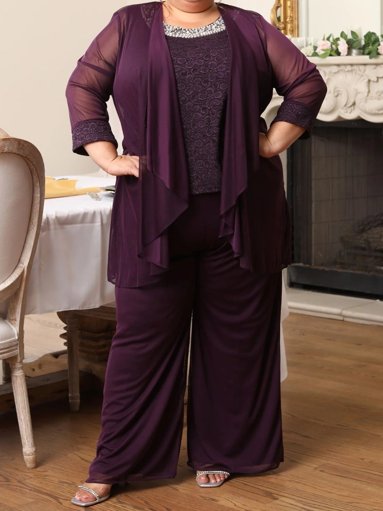 Plus Size Mother Of The Bride Dress Set With Jacket Three Piece