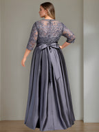 Plus Size Floor Length Mother Of The Bride A Line Dress With Sequins And Bow