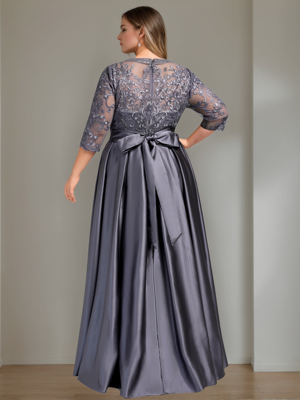 Plus Size Floor Length Mother Of The Bride A Line Dress With Sequins And Bow