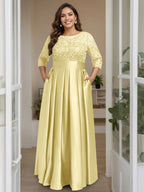 Plus Size Floor Length Mother Of The Bride A Line Dress With Sequins And Bow