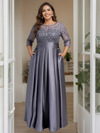 Plus Size Floor Length Mother Of The Bride A Line Dress With Sequins And Bow