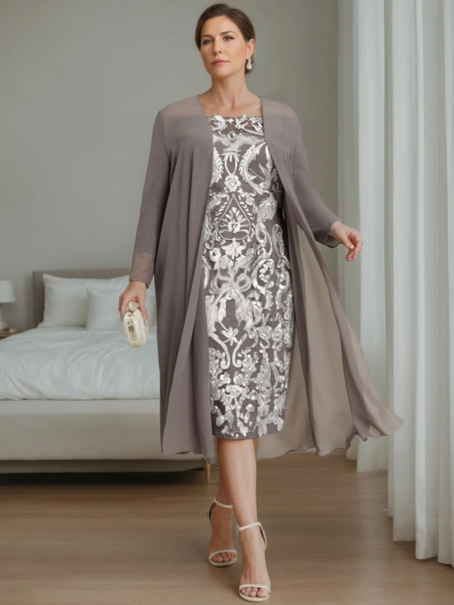 Plus Size Off The Shoulder Knee Length Mother Of The Bride Dress With Jacket