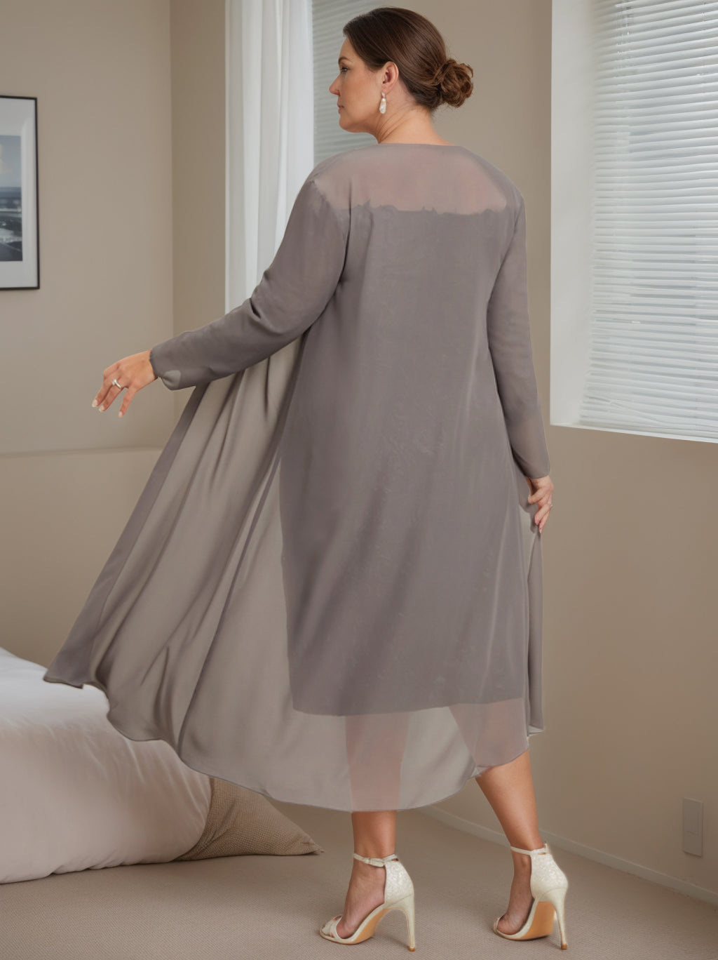 Plus Size Off The Shoulder Knee Length Mother Of The Bride Dress With Jacket