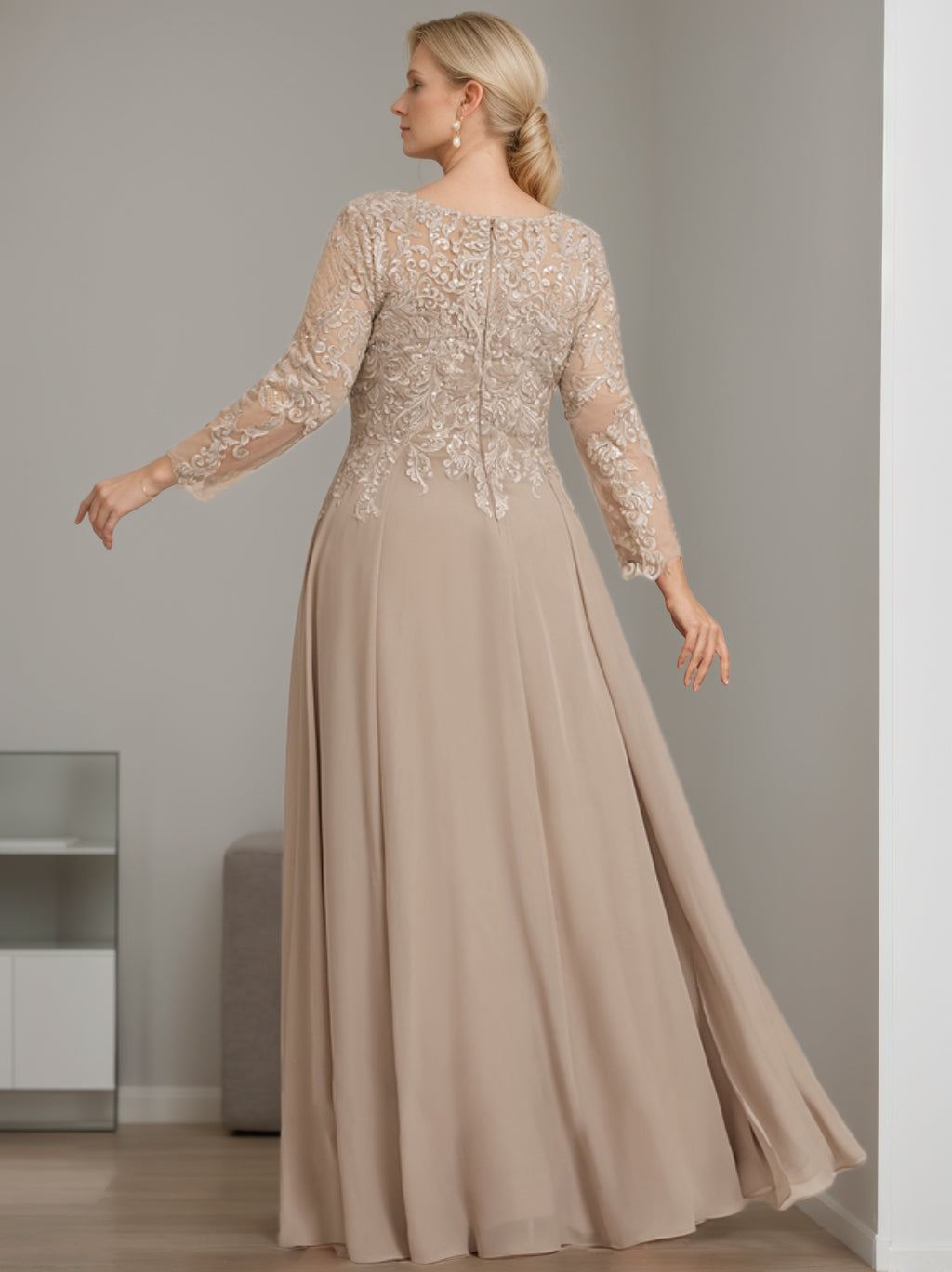 V Neck Dress With Three Quarter Sleeves Sequins Plus Size Mother Of The Bride