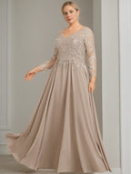 V Neck Dress With Three Quarter Sleeves Sequins Plus Size Mother Of The Bride