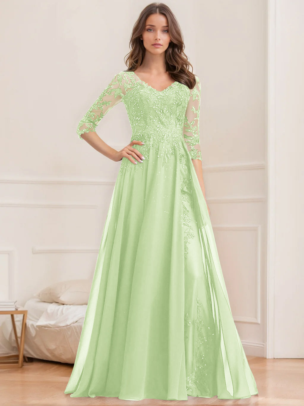 Floor Length V Neck A Line Princess Mother Of The Bride Dress With Sequins