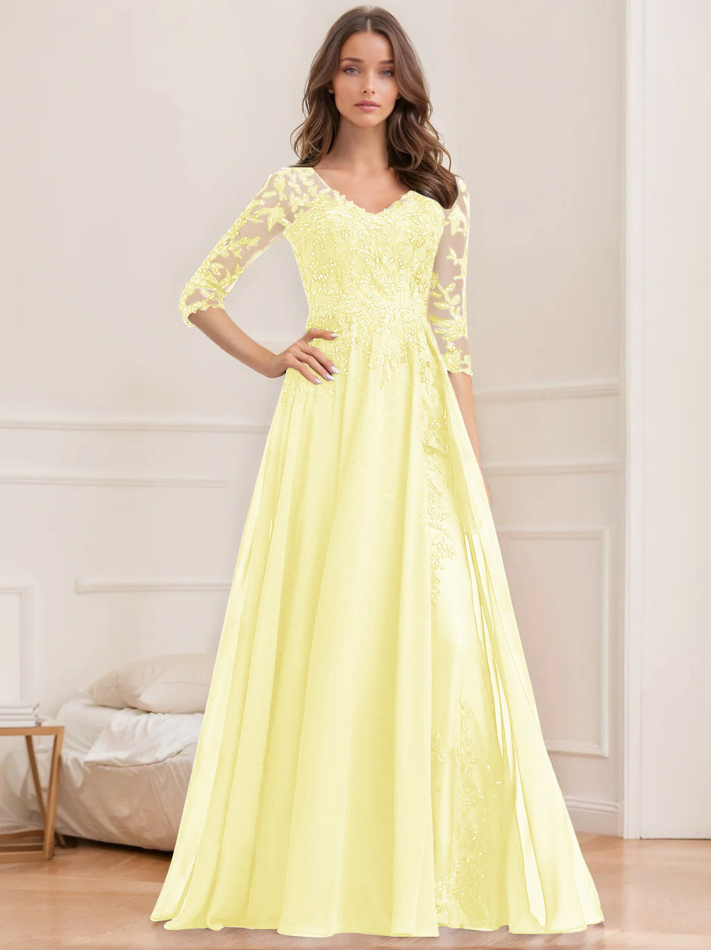 Floor Length V Neck A Line Princess Mother Of The Bride Dress With Sequins
