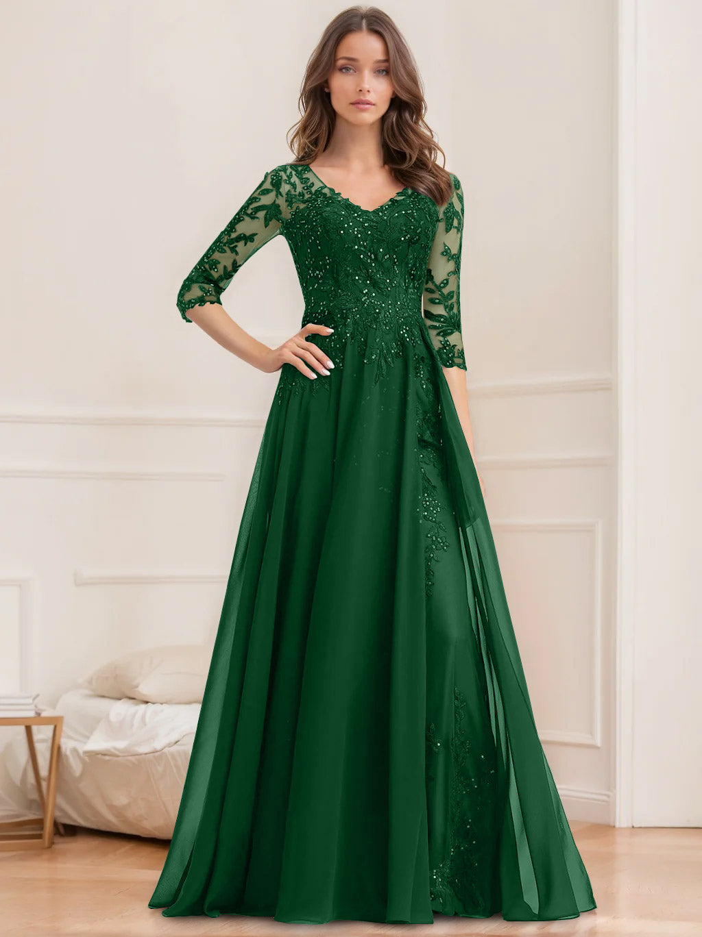Floor Length V Neck A Line Princess Mother Of The Bride Dress With Sequins