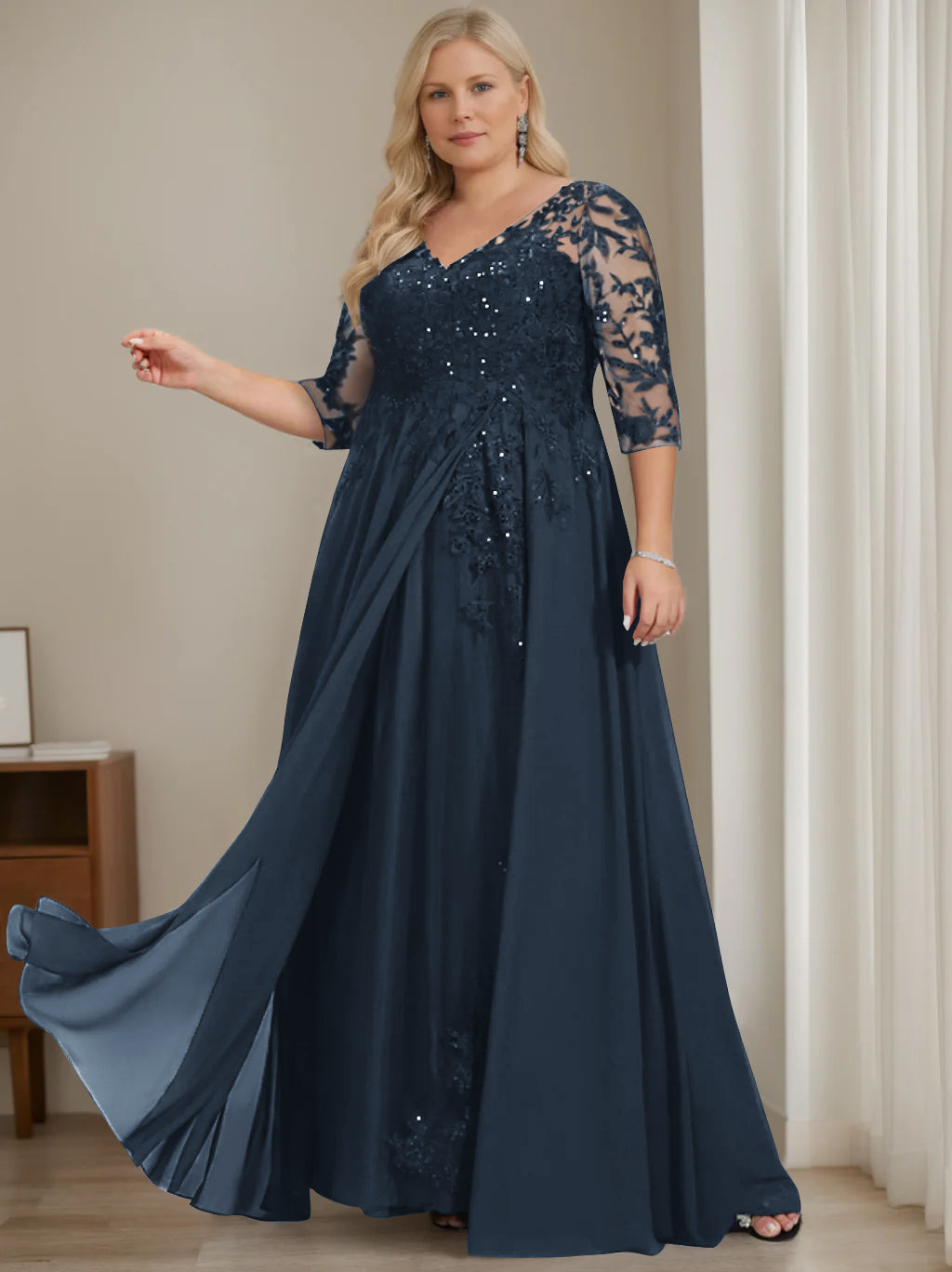 Floor Length V Neck A Line Princess Mother Of The Bride Dress With Sequins