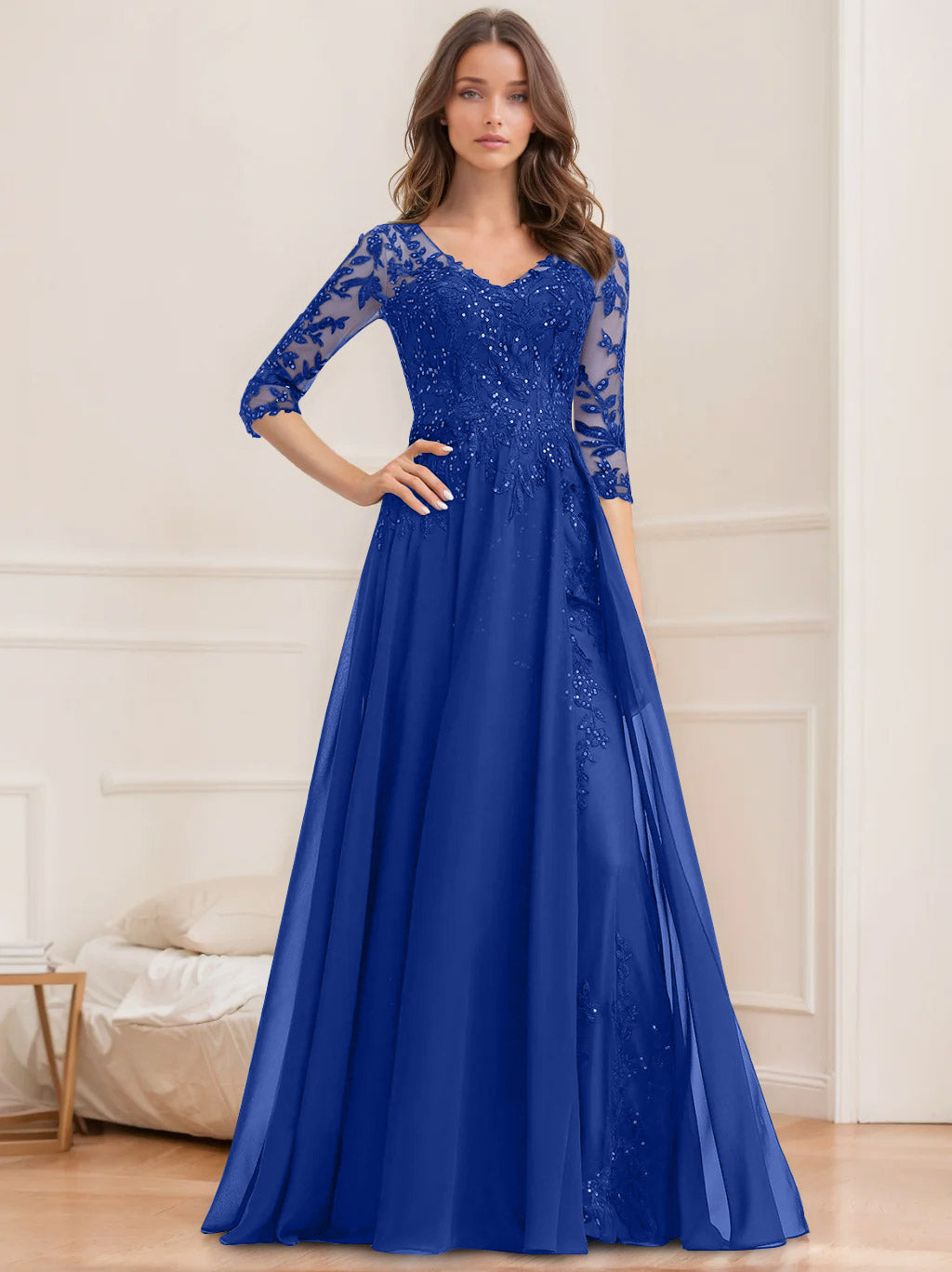 Floor Length V Neck A Line Princess Mother Of The Bride Dress With Sequins