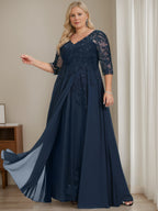 Plus Size V Neck A Line Princess Dress Mother Of The Bride Half Sleeves Sequins