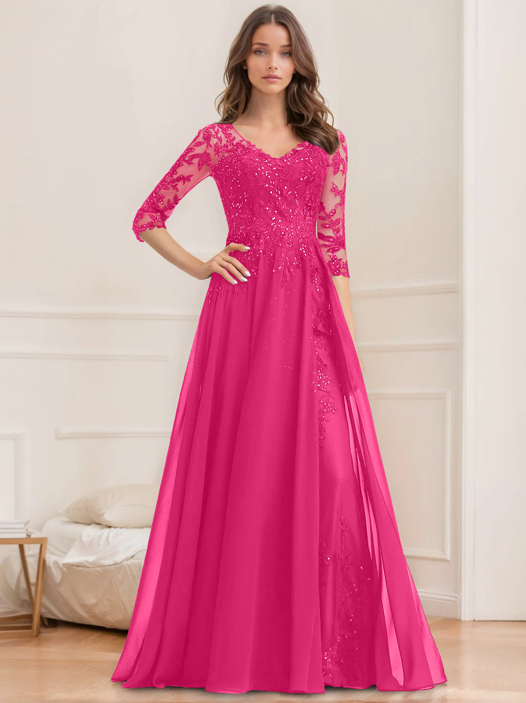 Floor Length V Neck A Line Princess Mother Of The Bride Dress With Sequins