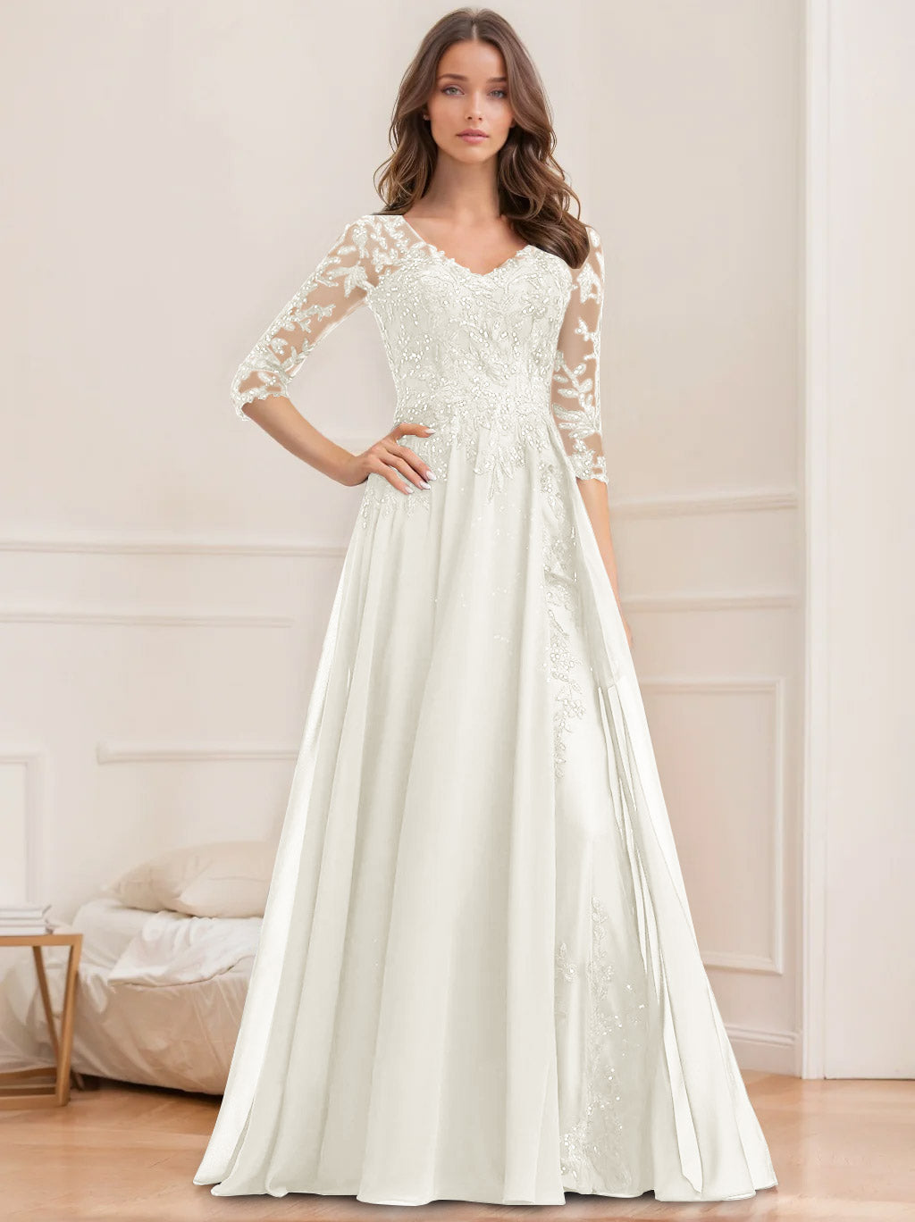 Floor Length V Neck A Line Princess Mother Of The Bride Dress With Sequins