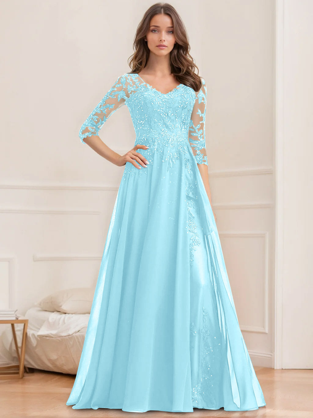 Floor Length V Neck A Line Princess Mother Of The Bride Dress With Sequins