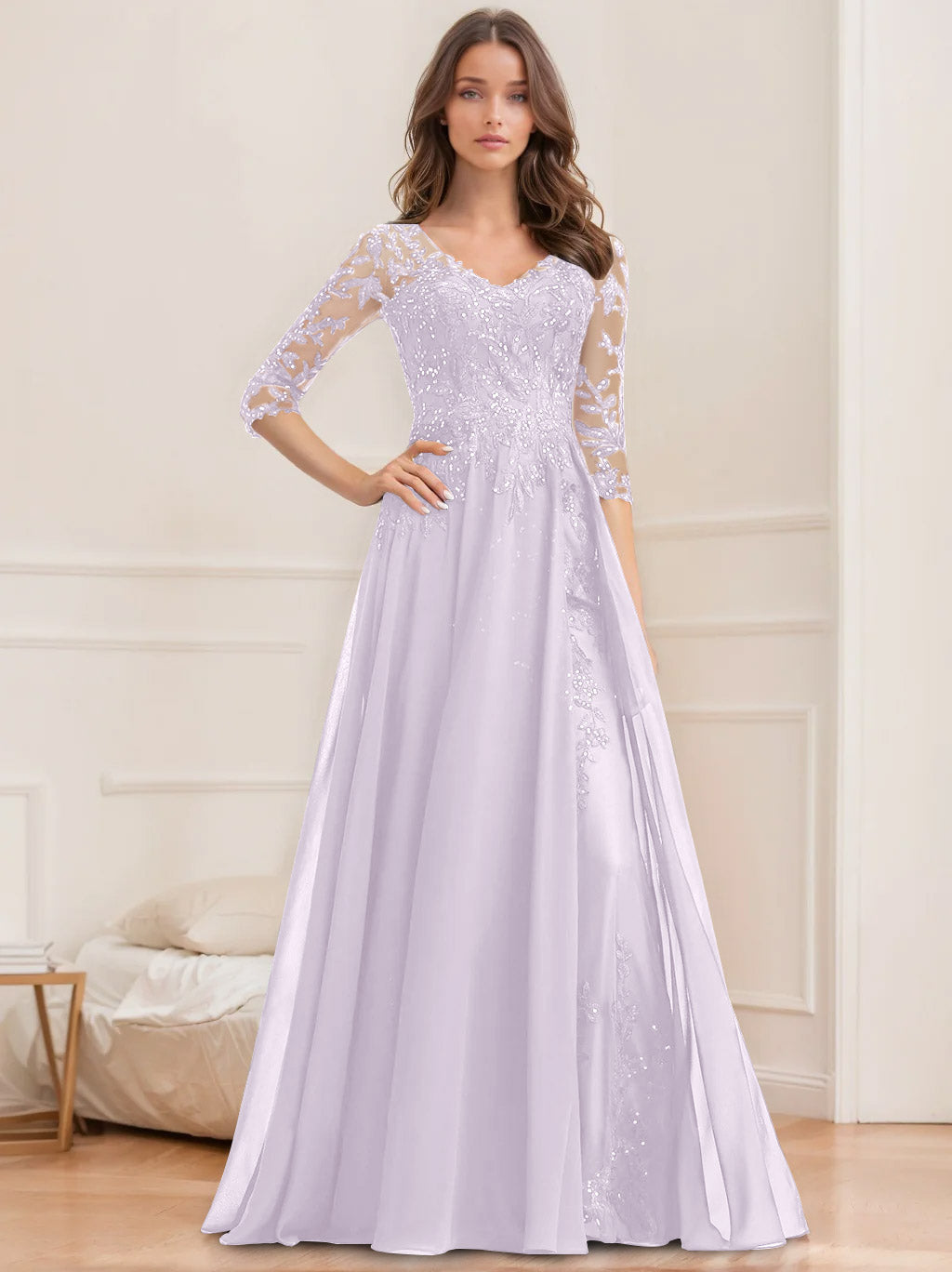 Floor Length V Neck A Line Princess Mother Of The Bride Dress With Sequins