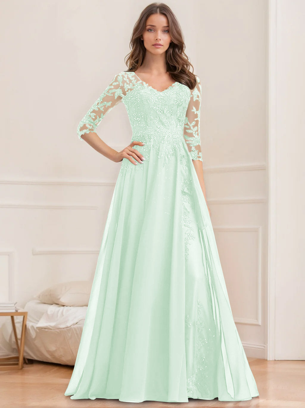 Floor Length V Neck A Line Princess Mother Of The Bride Dress With Sequins