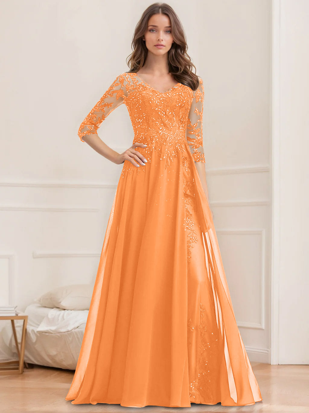 Floor Length V Neck A Line Princess Mother Of The Bride Dress With Sequins