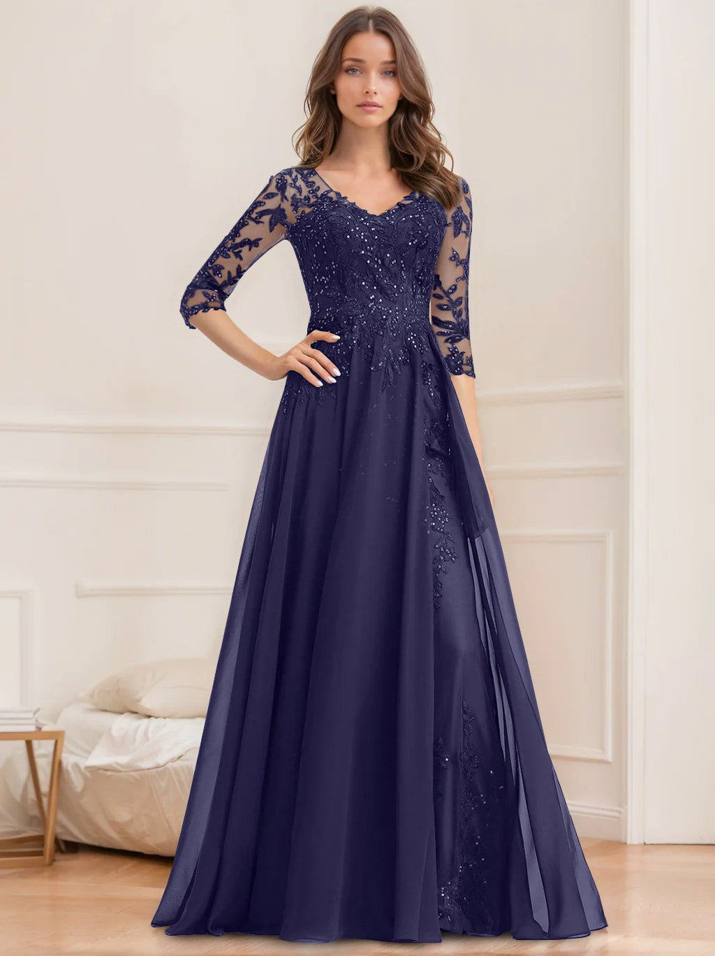 Floor Length V Neck A Line Princess Mother Of The Bride Dress With Sequins