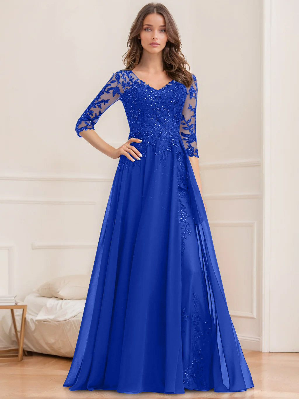 Floor Length V Neck A Line Princess Mother Of The Bride Dress With Sequins