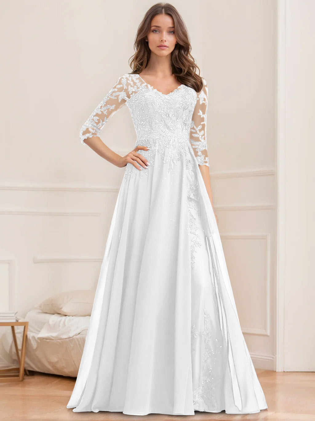 Floor Length V Neck A Line Princess Mother Of The Bride Dress With Sequins