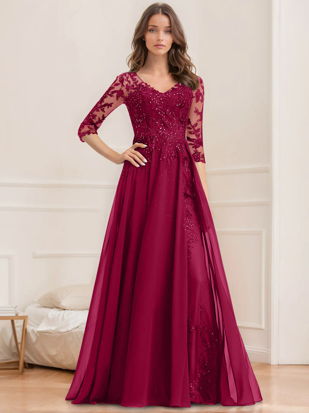 Floor Length V Neck A Line Princess Mother Of The Bride Dress With Sequins