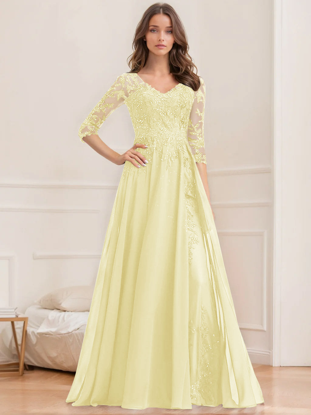 Floor Length V Neck A Line Princess Mother Of The Bride Dress With Sequins