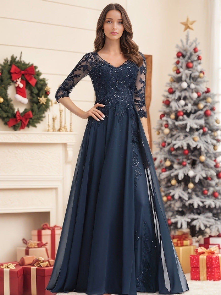 Floor Length V Neck A Line Princess Mother Of The Bride Dress With Sequins