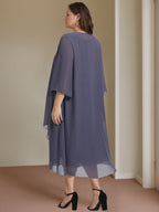 Plus Size Mother of the Bride Knee Length A Line Beaded Dress Scoop Neck