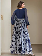 Floral Plus Size Mother Of The Bride Dress With V Neck And Long Sleeves