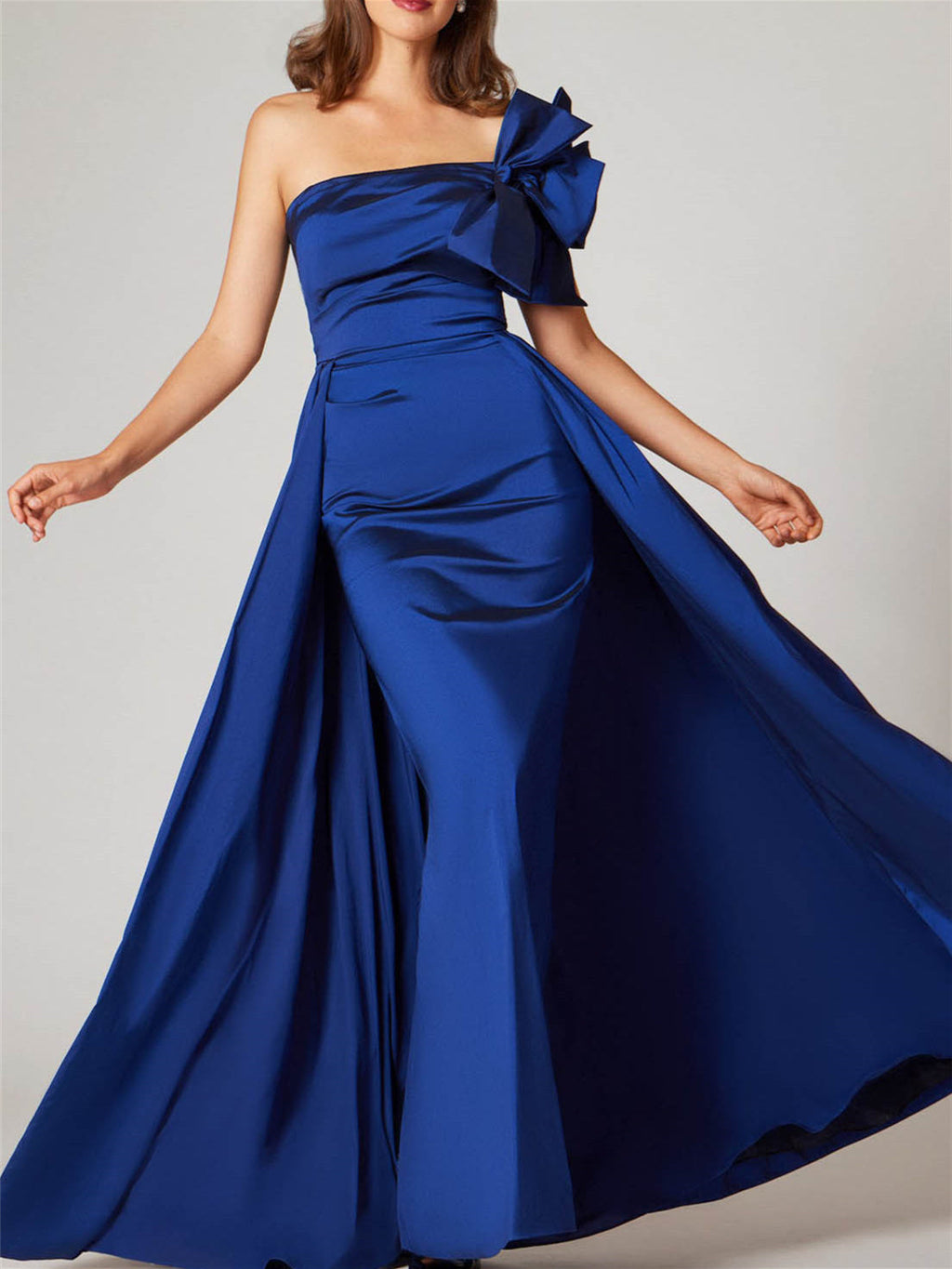 One Shoulder Sleeveless A Line Princess Gown With Bow For Mother Of The Bride