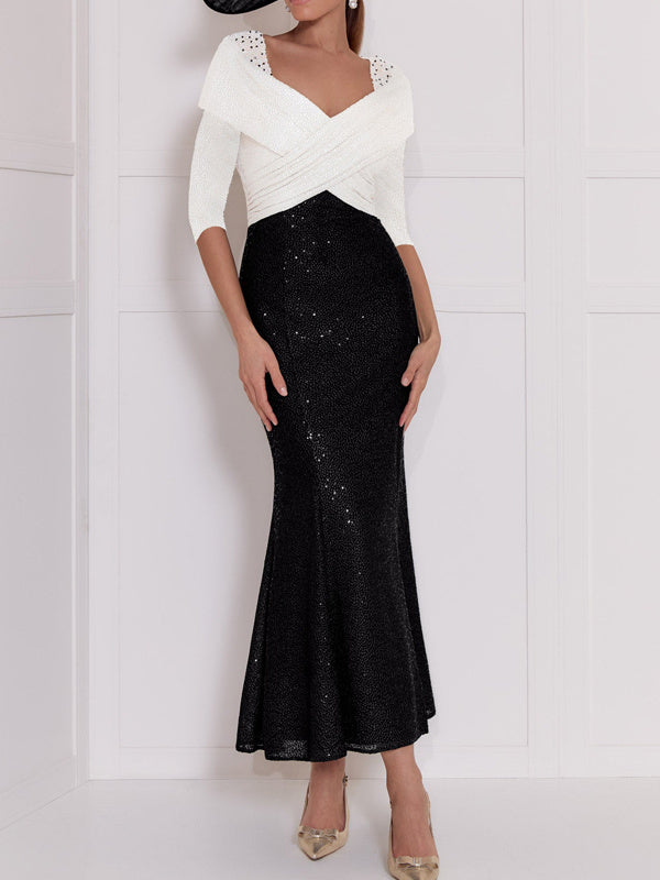 V Neck Mermaid Trumpet Gown Sequined Mother Of The Bride