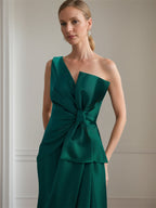 Satin Floor Length Sleeveless One Shoulder Bow Gown For Mother Of The Bride