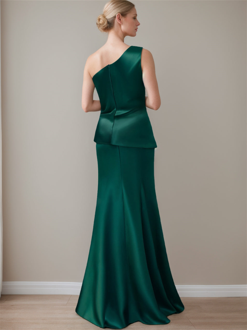 Satin Floor Length Sleeveless One Shoulder Bow Gown For Mother Of The Bride