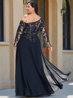 One Shoulder Floor Length A Line Mother Of The Bride Dress With Long Sleeves