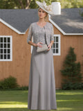Floor Length Chiffon Gown With Lace Half Sleeves For Mother Of The Bride