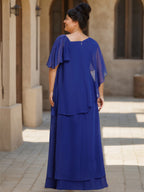 Chiffon Asymmetrical Ruffle Short Sleeves Floor Length Mother Of The Bride Dress