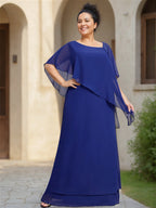 Chiffon Asymmetrical Ruffle Short Sleeves Floor Length Mother Of The Bride Dress