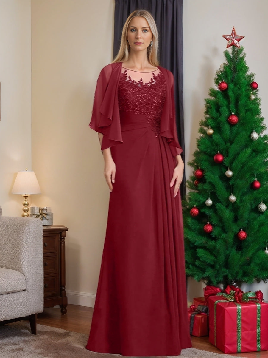 Floor Length Princess A Line Mother Of The Bride Dress With Scoop Neck Sequins